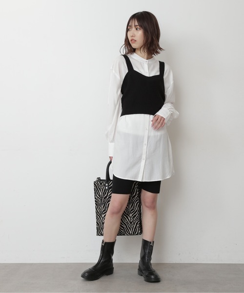 FREE'S MART（フリーズマート）の「【Sシリーズ対応】◆T/Rスタンドネックチュニックシャツ（シャツ/ブラウス・レディース・ホワイト/イエロー・SMALL/MEDIUM）」の4枚目の写真