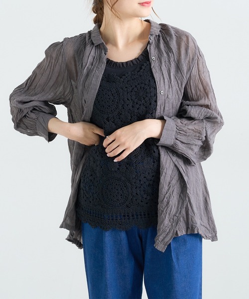 PUAL CE CIN（ピュアルセシン）の「【Du noir】ワッシャー加工ブラウス（シャツ/ブラウス・レディース・チャコールグレー/ベージュ・FREE）」の17枚目の写真