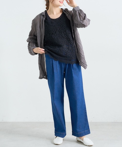 PUAL CE CIN（ピュアルセシン）の「【Du noir】ワッシャー加工ブラウス（シャツ/ブラウス・レディース・チャコールグレー/ベージュ・FREE）」の5枚目の写真