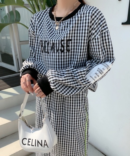 Diosfront（ディオスフロント）の「フロントロゴオーバーサイズブラウス+バックスリットロングスカートセットアップ（セットアップ・レディース・ブラック/ブラック系その他/グレー/ベージュ・FREE/L/M）」の3枚目の写真