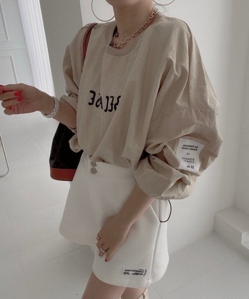 Diosfront（ディオスフロント）の「フロントロゴオーバーサイズブラウス+バックスリットロングスカートセットアップ（セットアップ・レディース・ブラック/ブラック系その他/グレー/ベージュ・FREE/L/M）」の5枚目の写真