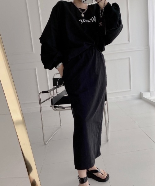 Diosfront（ディオスフロント）の「フロントロゴオーバーサイズブラウス+バックスリットロングスカートセットアップ（セットアップ・レディース・ブラック/ブラック系その他/グレー/ベージュ・FREE/L/M）」の9枚目の写真