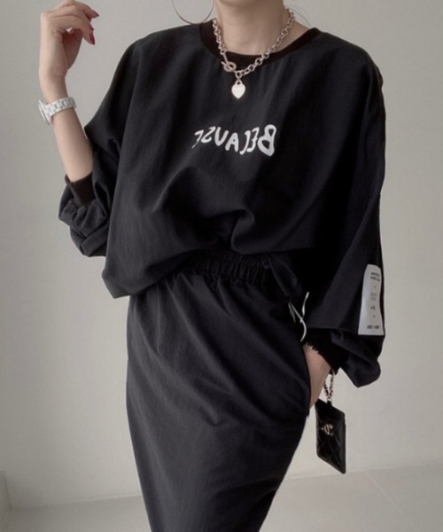 Diosfront（ディオスフロント）の「フロントロゴオーバーサイズブラウス+バックスリットロングスカートセットアップ（セットアップ・レディース・ブラック/ブラック系その他/グレー/ベージュ・FREE/L/M）」の22枚目の写真