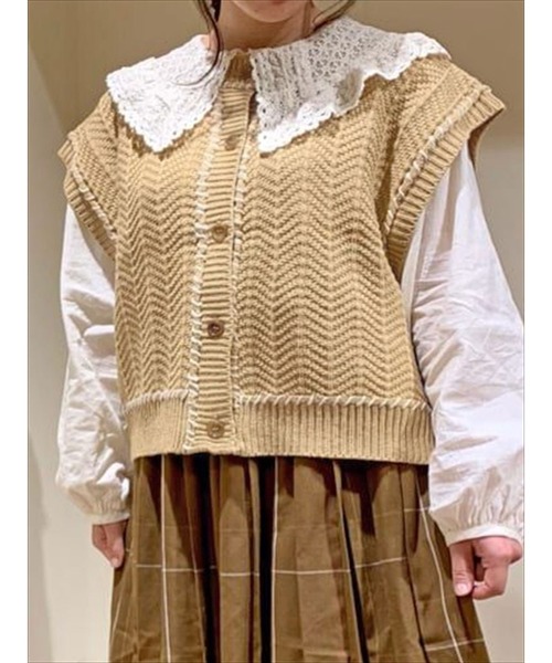 ehka sopo（エヘカソポ）の「ハンドステッチニットベスト（ベスト・レディース・ブラック/ベージュ/キナリ・ﾌﾘ-）」の3枚目の写真