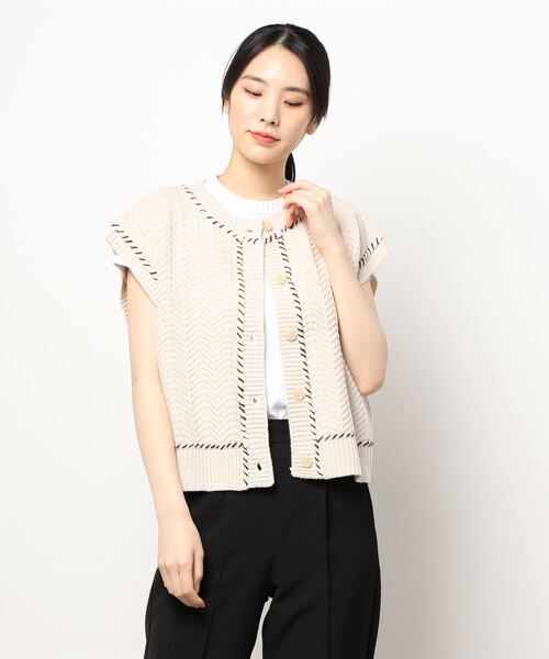 ehka sopo（エヘカソポ）の「ハンドステッチニットベスト（ベスト・レディース・ブラック/ベージュ/キナリ・ﾌﾘ-）」の6枚目の写真