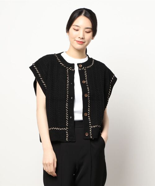 ehka sopo（エヘカソポ）の「ハンドステッチニットベスト（ベスト・レディース・ブラック/ベージュ/キナリ・ﾌﾘ-）」の7枚目の写真