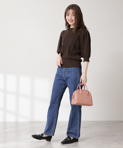 N.(N. Natural Beauty Basic)(エヌエヌナチュラルビューティーベーシック)の「◆ボリュームスリーブケーブルニット(ニット/セーター・レディース・オフホワイト/ブラウン/グリーン・MEDIUM)」の10枚目の写真