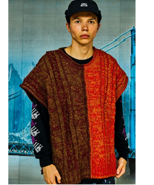 AlexanderLeeChang(アレキサンダーリーチャン)の「AlexanderLeeChang/アレキサンダーリーチャン BIG KNIT VEST ビッグニットベスト AC062103(ベスト・メンズ・ブラック/グレー/バーガンディー・2/3)」の3枚目の写真