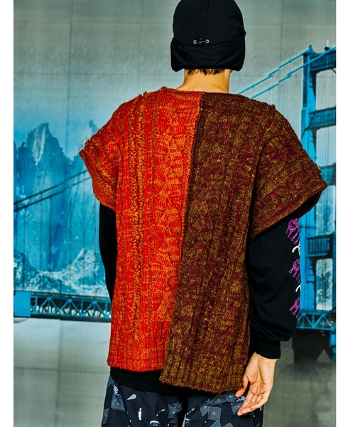 AlexanderLeeChang(アレキサンダーリーチャン)の「AlexanderLeeChang/アレキサンダーリーチャン BIG KNIT VEST ビッグニットベスト AC062103(ベスト・メンズ・ブラック/グレー/バーガンディー・2/3)」の9枚目の写真