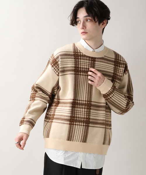 RAGEBLUE（レイジブルー）の「＜自宅洗濯可能＞タータンチェック柄ニットクルー/229692（ニット/セーター・メンズ・ダークグリーン/オフホワイト/キャメル・SMALL/LARGE/MEDIUM/X-LARGE）」の4枚目の写真