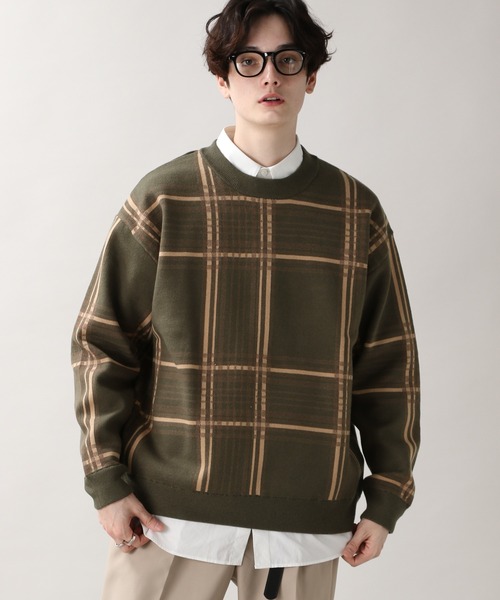 RAGEBLUE（レイジブルー）の「＜自宅洗濯可能＞タータンチェック柄ニットクルー/229692（ニット/セーター・メンズ・ダークグリーン/オフホワイト/キャメル・SMALL/LARGE/MEDIUM/X-LARGE）」の12枚目の写真