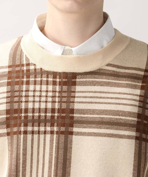 RAGEBLUE（レイジブルー）の「＜自宅洗濯可能＞タータンチェック柄ニットクルー/229692（ニット/セーター・メンズ・ダークグリーン/オフホワイト/キャメル・SMALL/LARGE/MEDIUM/X-LARGE）」の7枚目の写真