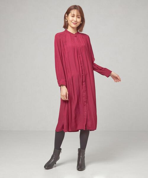closet story(クローゼットストーリー)の「<closet story>ポリエステルサテン ギャザー ベルトワンピース -ウォッシャブル-(ワンピース・レディース・ネイビー/ピンク/モカ・FREE)」の3枚目の写真