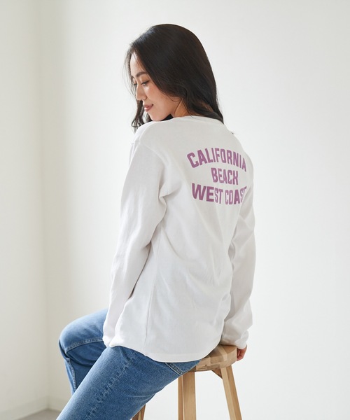 Ocean Pacific(オーシャンパシフィック)の「【OP:オーピー】レディース 胸ポケット バックプリントロングTシャツ(Tシャツ/カットソー・レディース・ホワイト/パープル/グリーン/チャコール・MEDIUM/LARGE/X-LARGE)」の12枚目の写真