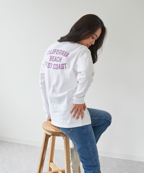 Ocean Pacific(オーシャンパシフィック)の「【OP:オーピー】レディース 胸ポケット バックプリントロングTシャツ(Tシャツ/カットソー・レディース・ホワイト/パープル/グリーン/チャコール・MEDIUM/LARGE/X-LARGE)」の13枚目の写真