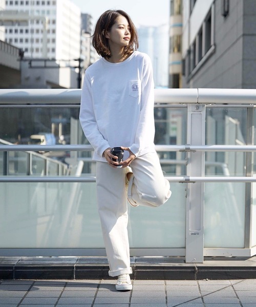 Ocean Pacific(オーシャンパシフィック)の「【OP:オーピー】レディース 胸ポケット バックプリントロングTシャツ(Tシャツ/カットソー・レディース・ホワイト/パープル/グリーン/チャコール・MEDIUM/LARGE/X-LARGE)」の5枚目の写真