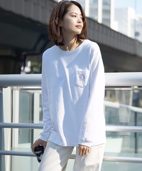 Ocean Pacific(オーシャンパシフィック)の「【OP:オーピー】レディース 胸ポケット バックプリントロングTシャツ(Tシャツ/カットソー・レディース・ホワイト/パープル/グリーン/チャコール・MEDIUM/LARGE/X-LARGE)」の7枚目の写真