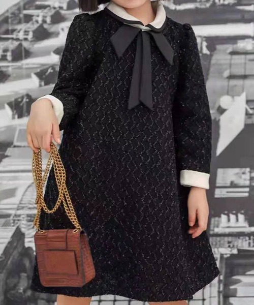 安いそれに目立つ ダイヤ柄クレリックリボンワンピース 内祝い