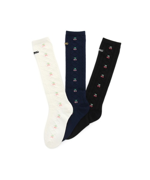 JENNI love(ジェニィラブ)の「チェリーケーブルハイソックス(ソックス/靴下・キッズ・オフホワイト/ブラック/ネイビー・19-21cm/22-24cm)」の8枚目の写真