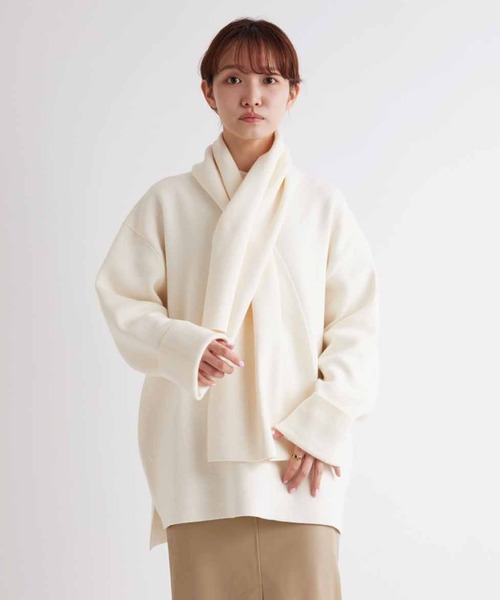ADAM ET ROPE'(アダムエロペ)の「マフラー付き モックネックミラノリブオーバーサイズニット【GIFT】(ニット/セーター・メンズ・ダークブラウン/ベージュ/オフホワイト/ブルー・M/L)」の2枚目の写真