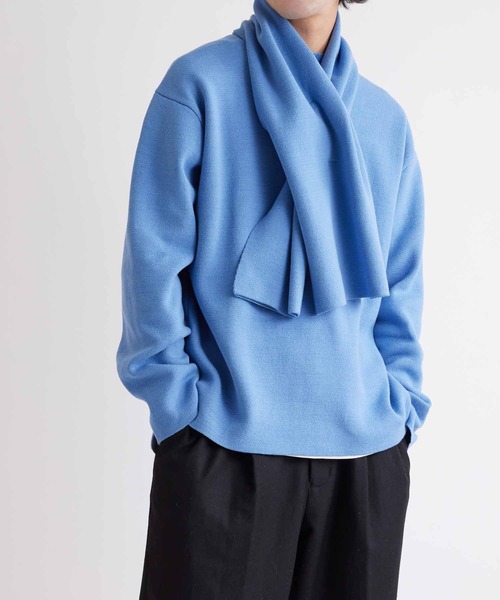 ADAM ET ROPE'(アダムエロペ)の「マフラー付き モックネックミラノリブオーバーサイズニット【GIFT】(ニット/セーター・メンズ・ダークブラウン/ベージュ/オフホワイト/ブルー・M/L)」の4枚目の写真