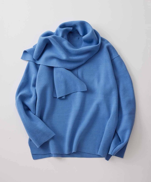 ADAM ET ROPE'(アダムエロペ)の「マフラー付き モックネックミラノリブオーバーサイズニット【GIFT】(ニット/セーター・メンズ・ダークブラウン/ベージュ/オフホワイト/ブルー・M/L)」の13枚目の写真