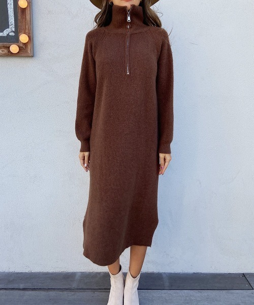 ジップアップニットワンピース（ワンピース）｜esutoreja