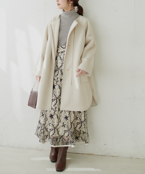 ナチュラルクチュール　コート ニットモッサ袖タックチェスターコート | natural couture(ナチュラル