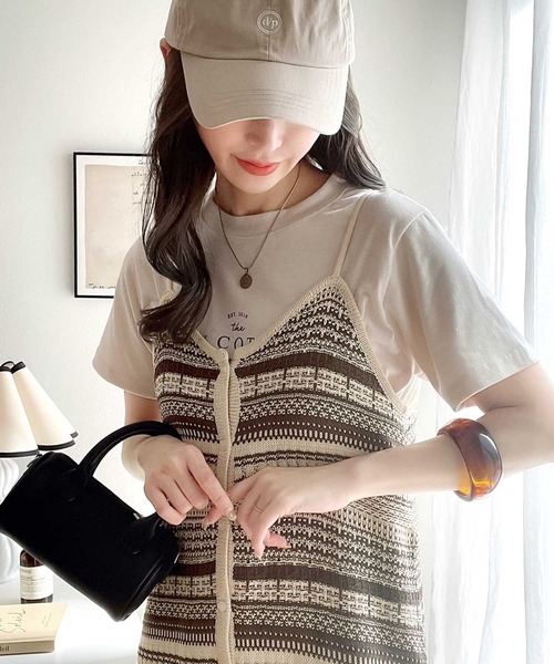 classicalelf（クラシカルエルフ）の「即、素敵な私に。2way変形ジャガードニットマルチボーダーキャミワンピ（ワンピース・レディース・チャコールグレー/ベージュ・SMALL/MEDIUM）」の21枚目の写真