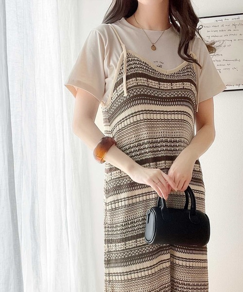 classicalelf（クラシカルエルフ）の「即、素敵な私に。2way変形ジャガードニットマルチボーダーキャミワンピ（ワンピース・レディース・チャコールグレー/ベージュ・SMALL/MEDIUM）」の18枚目の写真