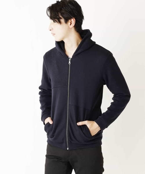 MK MICHEL KLEIN HOMME (エムケーミッシェルクランオム)の「切り替えデザインパーカー(パーカー・メンズ・ネイビー/ライトパープル/モカ・51/48/46)」の2枚目の写真