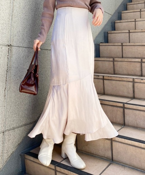 one after another NICE CLAUP（ワンアフターアナザーナイスクラップ）の「Sサイズあり　バックレースアップマーメイドスカート（スカート・レディース・ブラック/モカ/ライトベージュ/ドット/パープル系その他・SMALL/MEDIUM）」の4枚目の写真