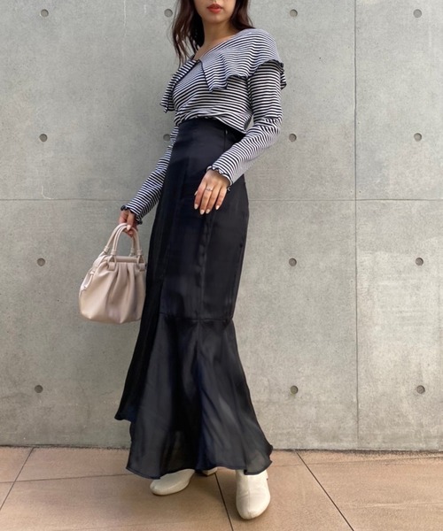 one after another NICE CLAUP（ワンアフターアナザーナイスクラップ）の「Sサイズあり　バックレースアップマーメイドスカート（スカート・レディース・ブラック/モカ/ライトベージュ/ドット/パープル系その他・SMALL/MEDIUM）」の6枚目の写真