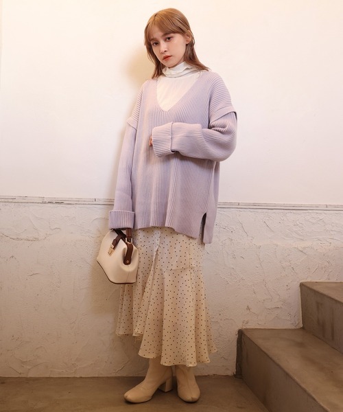 one after another NICE CLAUP（ワンアフターアナザーナイスクラップ）の「Sサイズあり　バックレースアップマーメイドスカート（スカート・レディース・ブラック/モカ/ライトベージュ/ドット/パープル系その他・SMALL/MEDIUM）」の16枚目の写真