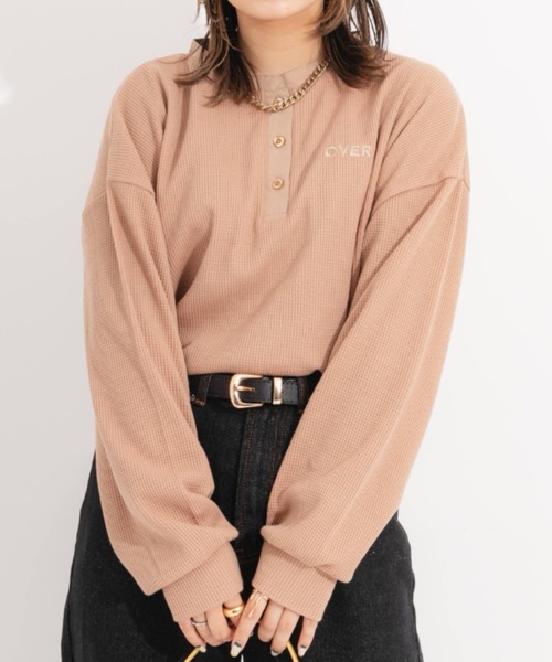 nemne store(ネンネストア)の「ワンポイント刺繍サーマルロンT(Tシャツ/カットソー・レディース・ベージュ/オレンジ/ブルー/アイボリー・フリー)」の1枚目の写真
