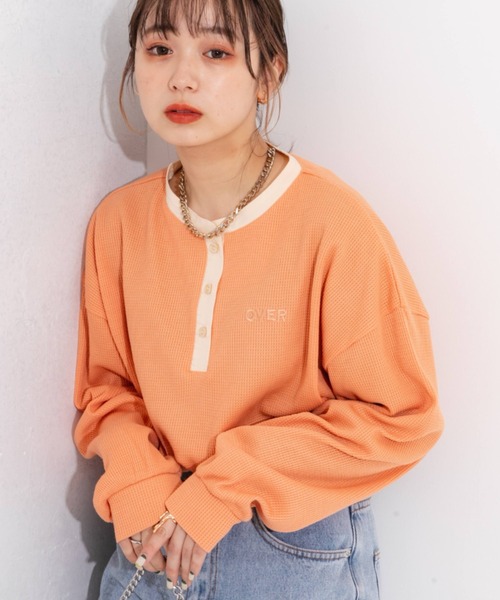 nemne store(ネンネストア)の「ワンポイント刺繍サーマルロンT(Tシャツ/カットソー・レディース・ベージュ/オレンジ/ブルー/アイボリー・フリー)」の4枚目の写真