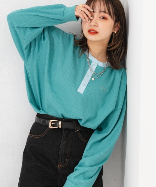 nemne store(ネンネストア)の「ワンポイント刺繍サーマルロンT(Tシャツ/カットソー・レディース・ベージュ/オレンジ/ブルー/アイボリー・フリー)」の2枚目の写真