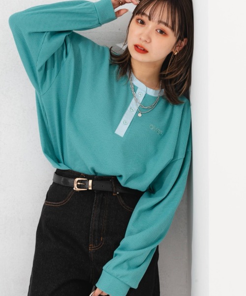 nemne store(ネンネストア)の「ワンポイント刺繍サーマルロンT(Tシャツ/カットソー・レディース・ベージュ/オレンジ/ブルー/アイボリー・フリー)」の12枚目の写真