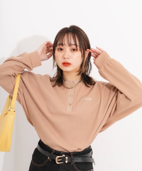 nemne store(ネンネストア)の「ワンポイント刺繍サーマルロンT(Tシャツ/カットソー・レディース・ベージュ/オレンジ/ブルー/アイボリー・フリー)」の21枚目の写真