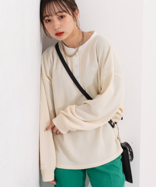 nemne store(ネンネストア)の「ワンポイント刺繍サーマルロンT(Tシャツ/カットソー・レディース・ベージュ/オレンジ/ブルー/アイボリー・フリー)」の15枚目の写真