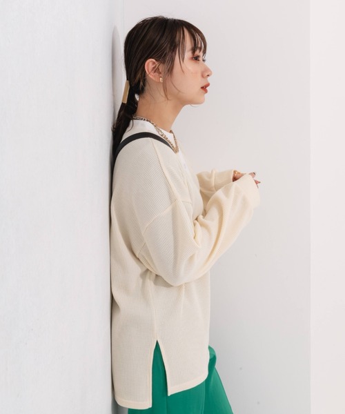 nemne store(ネンネストア)の「ワンポイント刺繍サーマルロンT(Tシャツ/カットソー・レディース・ベージュ/オレンジ/ブルー/アイボリー・フリー)」の8枚目の写真
