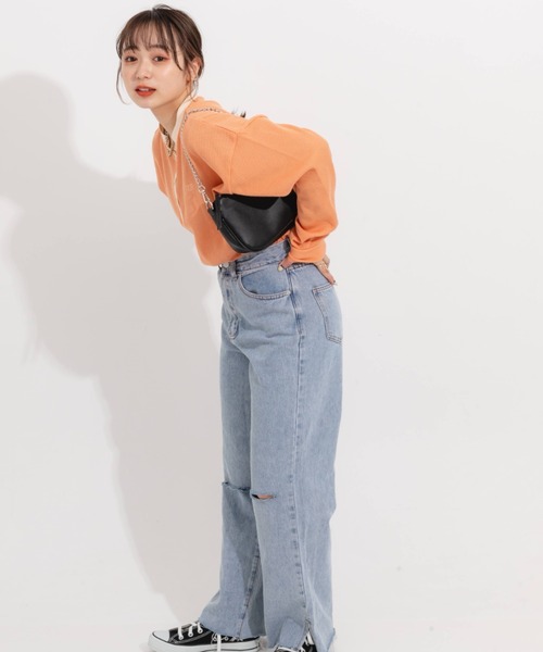 nemne store(ネンネストア)の「ワンポイント刺繍サーマルロンT(Tシャツ/カットソー・レディース・ベージュ/オレンジ/ブルー/アイボリー・フリー)」の18枚目の写真