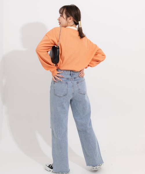 nemne store(ネンネストア)の「ワンポイント刺繍サーマルロンT(Tシャツ/カットソー・レディース・ベージュ/オレンジ/ブルー/アイボリー・フリー)」の11枚目の写真