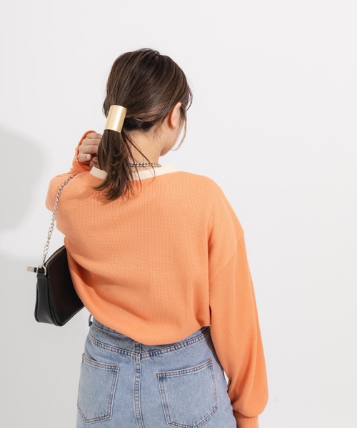 nemne store(ネンネストア)の「ワンポイント刺繍サーマルロンT(Tシャツ/カットソー・レディース・ベージュ/オレンジ/ブルー/アイボリー・フリー)」の17枚目の写真
