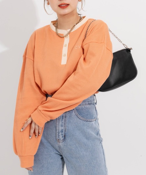 nemne store(ネンネストア)の「ワンポイント刺繍サーマルロンT(Tシャツ/カットソー・レディース・ベージュ/オレンジ/ブルー/アイボリー・フリー)」の10枚目の写真