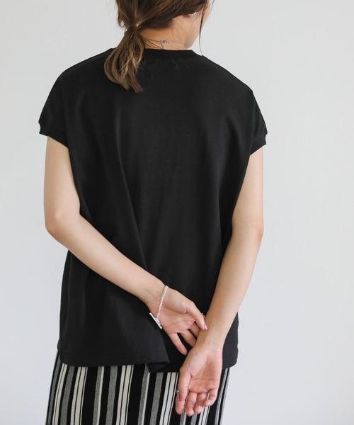 select MOCA（セレクトモカ）の「フレンチスリーブコットントップス（Tシャツ/カットソー・レディース・ホワイト/ブラック/ベージュ/ネイビー・FREE）」の5枚目の写真