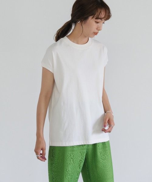select MOCA（セレクトモカ）の「フレンチスリーブコットントップス（Tシャツ/カットソー・レディース・ホワイト/ブラック/ベージュ/ネイビー・FREE）」の6枚目の写真