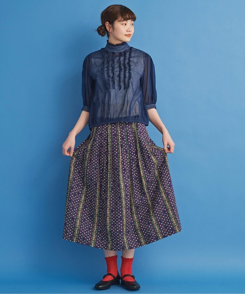 Malle（マル）の「malle 20ビエラ小花ストライプ タックスカート（スカート・レディース・ダークブラウン/ネイビー・FREE）」の15枚目の写真