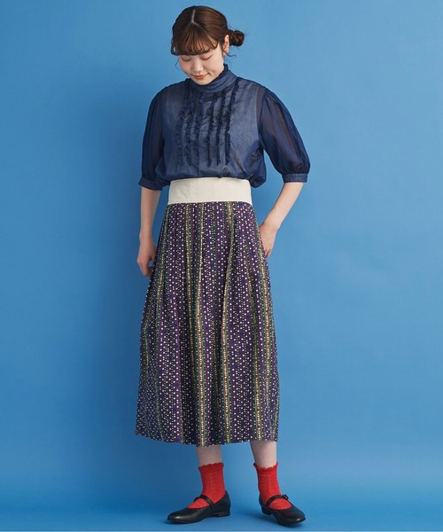 Malle（マル）の「malle 20ビエラ小花ストライプ タックスカート（スカート・レディース・ダークブラウン/ネイビー・FREE）」の4枚目の写真