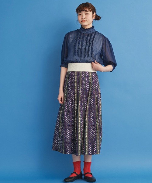 Malle（マル）の「malle 20ビエラ小花ストライプ タックスカート（スカート・レディース・ダークブラウン/ネイビー・FREE）」の3枚目の写真